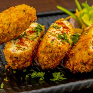 Fried Food on Black Plate